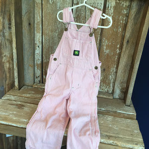 JOHN DEERE PINK/WH STRIPED OVERALLS- Size 4